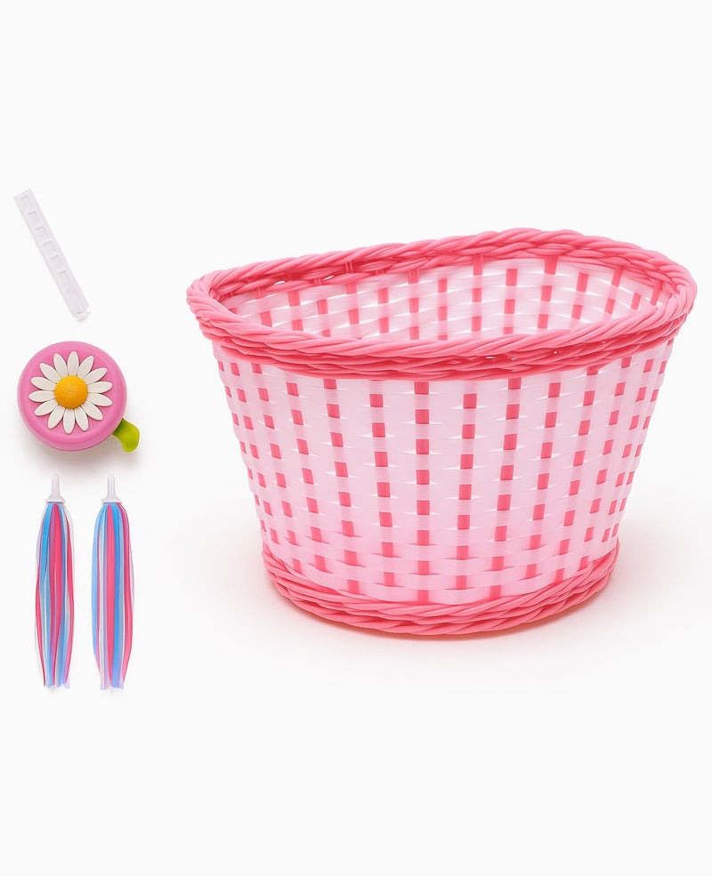 ANZOME Girls Bike Basket with Daisy Bell & Streamers, Kids Bicycle Handlebar Basket for 12â€“16 Inch Bikes, Pink Woven Bike Accessories for Girls, Christmas for Little Riders - Image 1